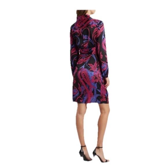 Tahari ASL Printed Faux-Wrap Dress Women's Multi V-Neck Side Zip Size 16 - Picture 5 of 8